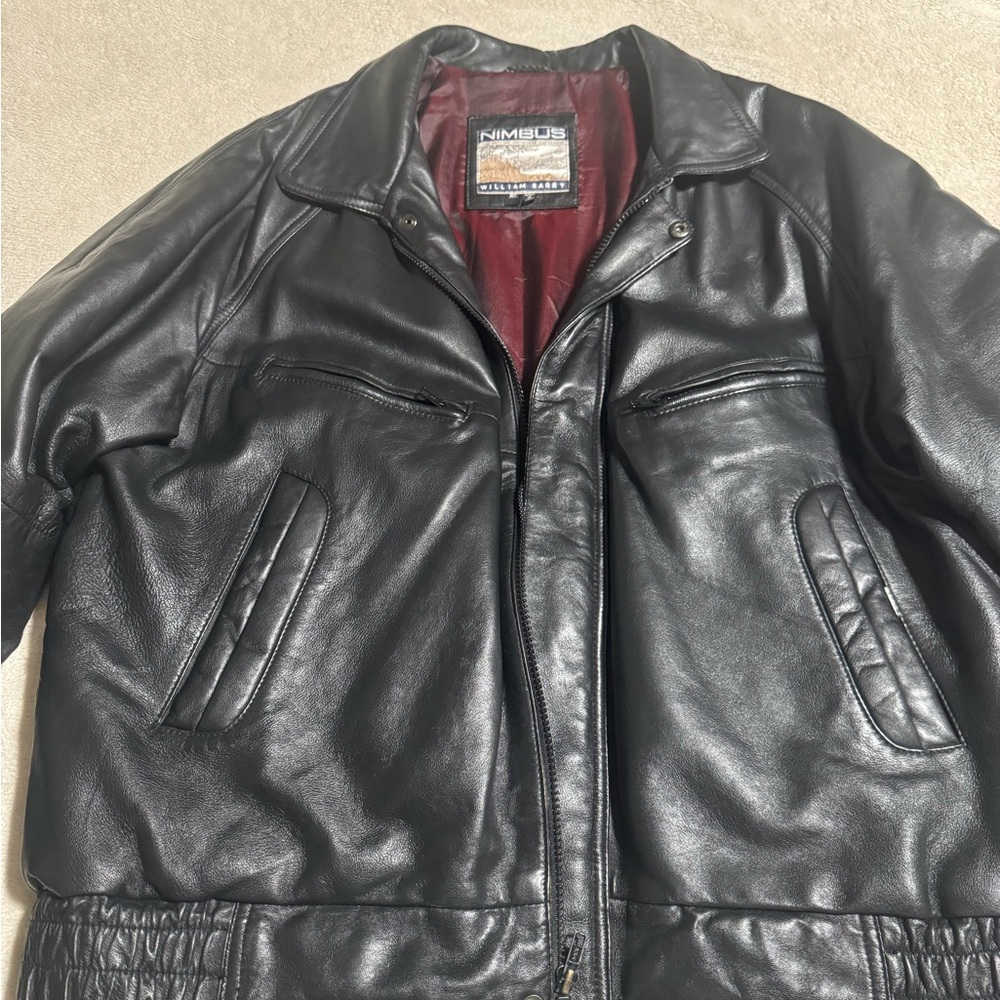 William Barry Black Leather Bomber Jacket